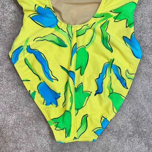 L 12 VTG La Blanca One Piece Textured Low Back Neon Bright Flower Print Swimsuit - Picture 8 of 9